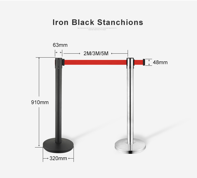 Black Airport Museum Potelet Crowd Control Queue Retractable Stanchion Barrier