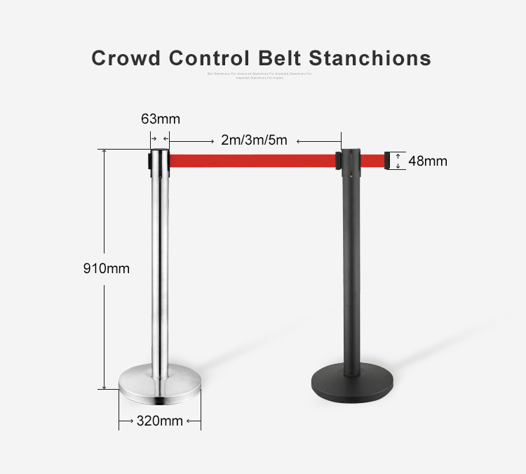 2m/3m Line Stand Construction Stainless Steel Stanchion Crowd Control Retractable Belt Queue Barrier