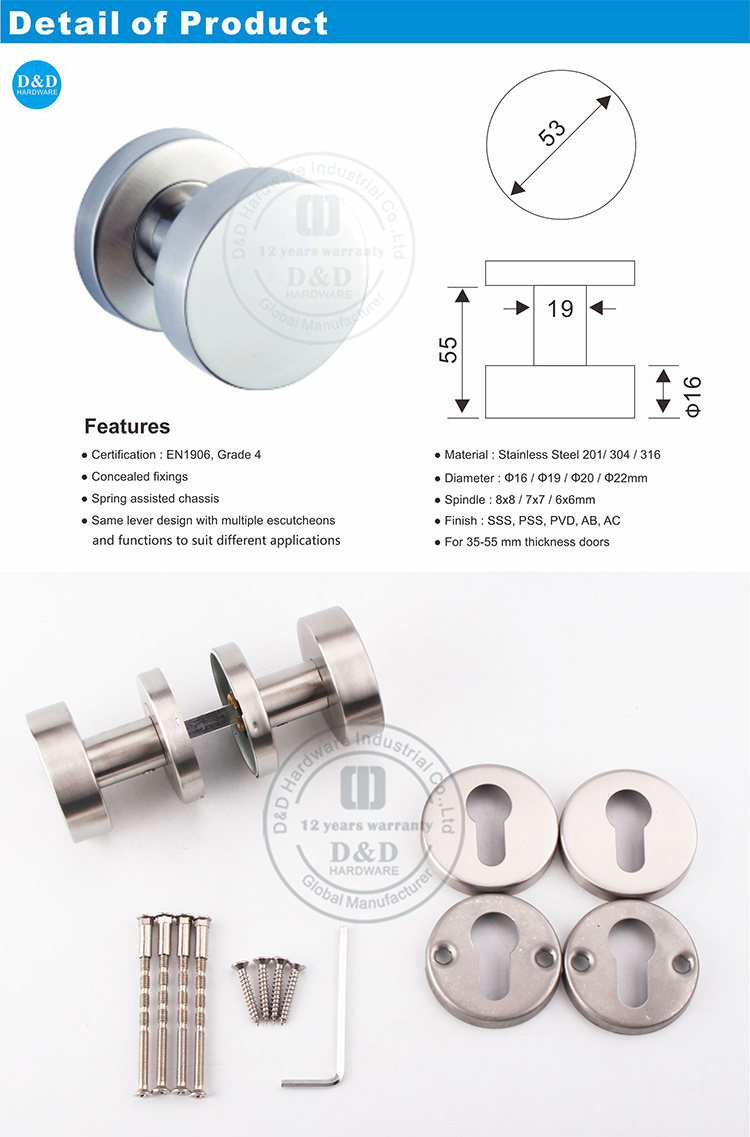 Stainless Steel Round Door Knobs for Front Door