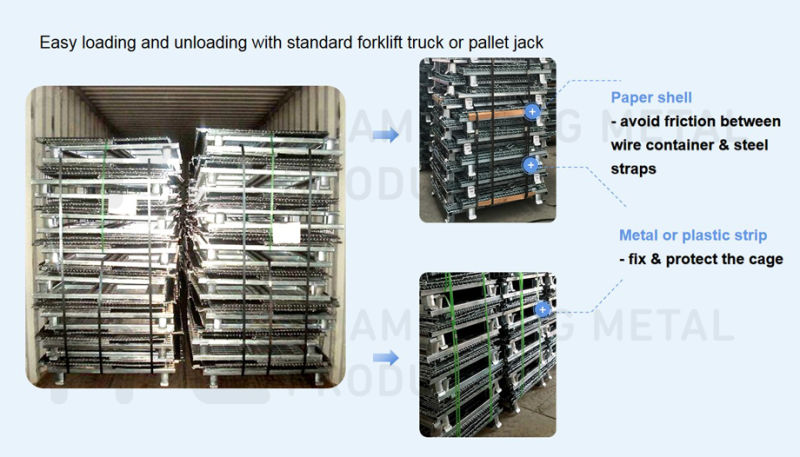 Front Door Bulk Warehouse Welded Steel Wire Mesh Pallet Basket Container