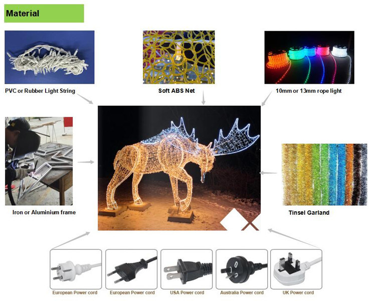 Outdoor 3D Large Reindeer Animals Lights for Christmas Commercial Display