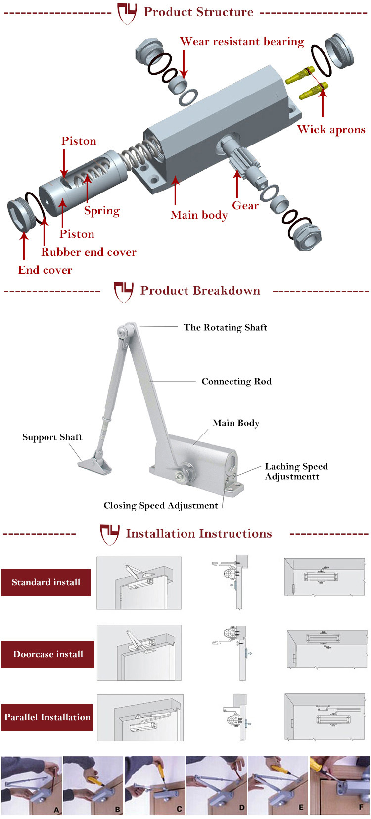 Automatic Aluminum Alloy Heavy Duty Door Closer-Cy-082