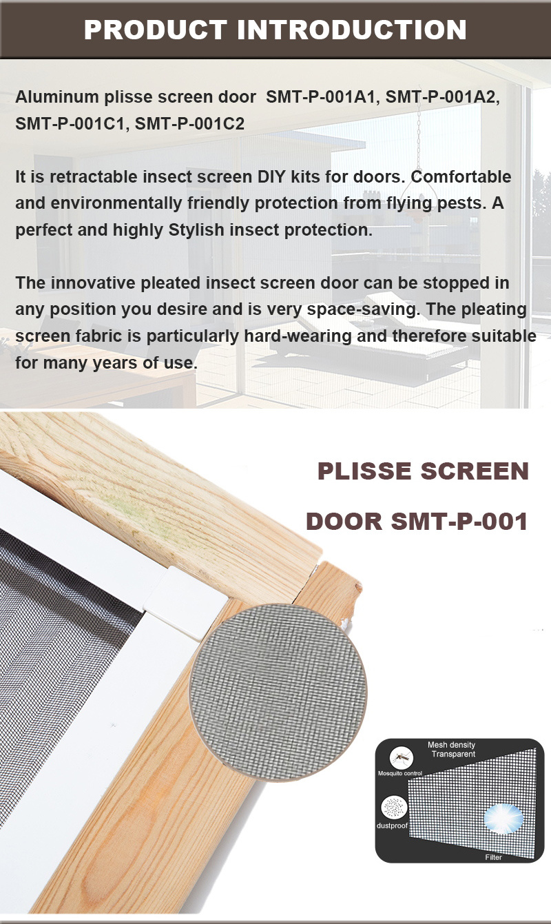 Pleated Mosquito Screen Push-Pull Retractable Plisse Insect Screen Mosquito Door