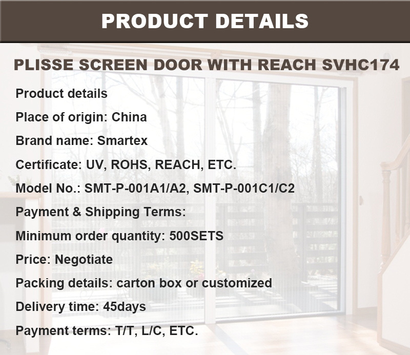 Trackless Pleated Insect Screen / Barrier Free Retractable Flyscreen Door SMT-P-001