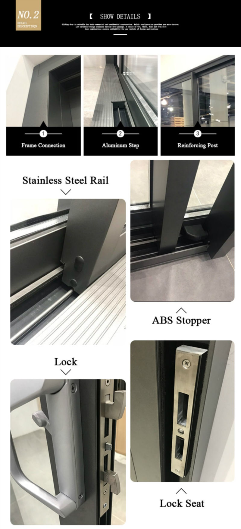 Patio Door Double/ Triple Rail Aluminum Double Tempered Glass Sliding Door with Mosquito Net