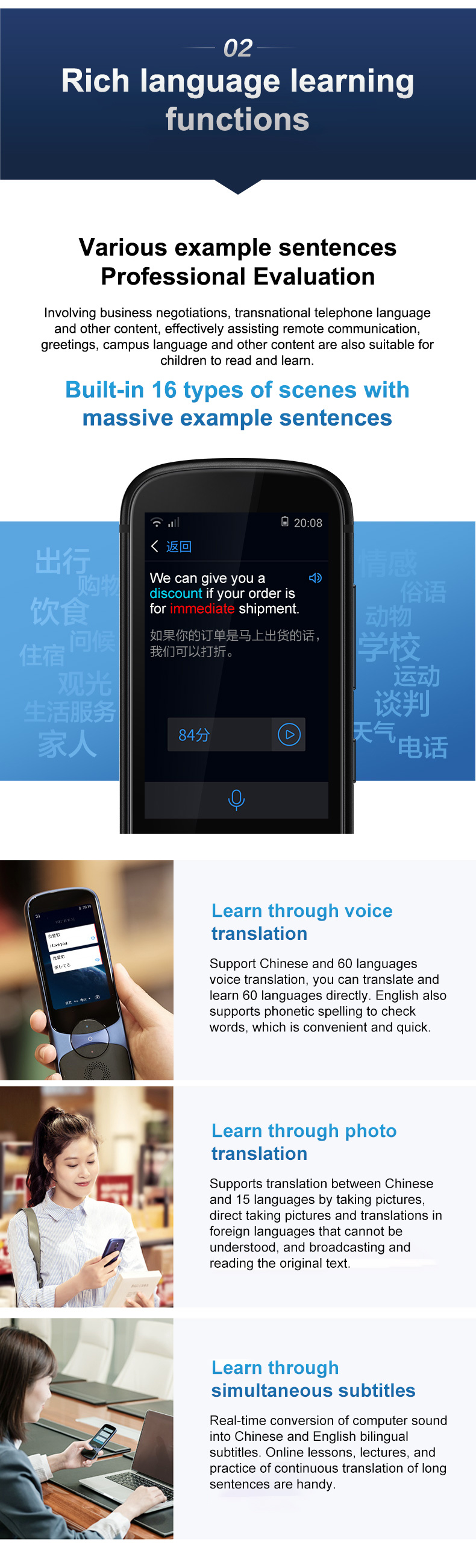 Smart Instant Voice Translator Support Multi-Language Offline and Online Translate Devices