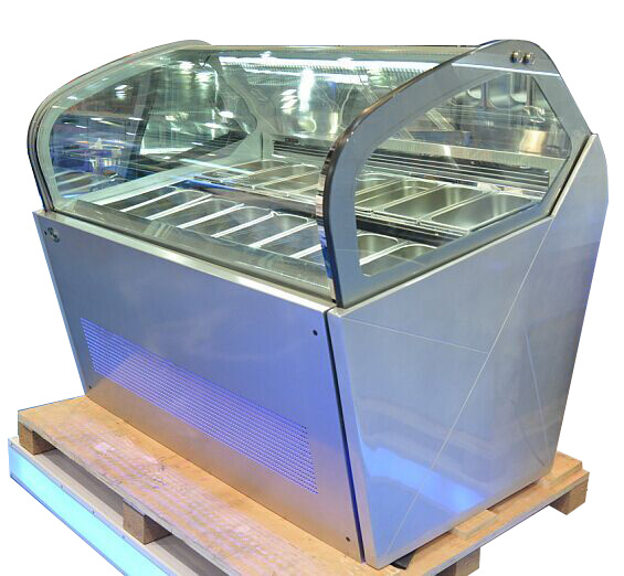 Curved Glass Sliding Double Door Ice Cream Display Freezer