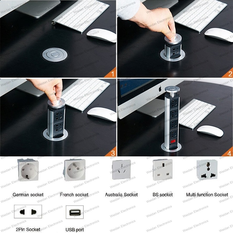 Retractable Manually Pop up Power Socket with USB Outlets