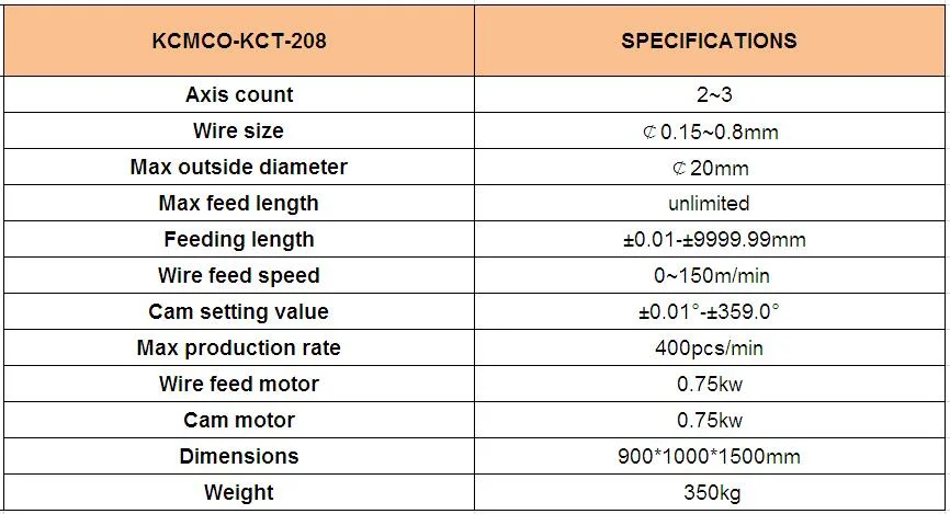 KCMCO-KCT-208 0.15-0.8mm 3 Axis Stable CNC Compression Spring Coiler