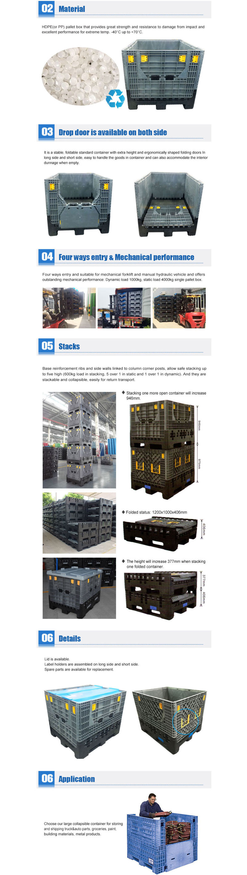Plastic Collapsible Bulk Containers/Folding Plastic Pallet Box for Sales