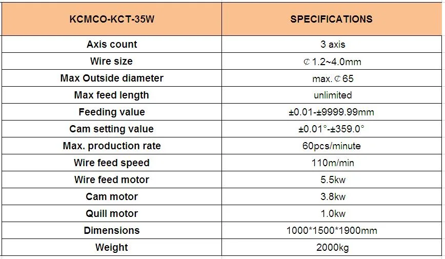 Kct-35W 1.2mm-4.0mm CNC Versatile Tension/ Torsion Spring Forming Machine