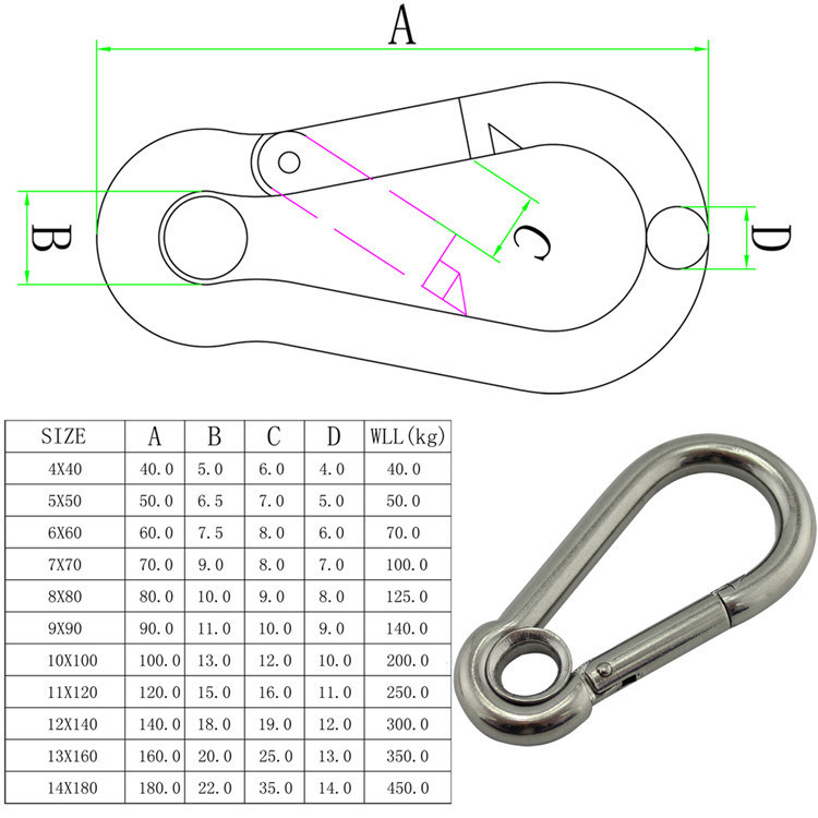 Marine Boat Rigging Hardware Outdoors Stainless Steel Spring Snap Hook with Screw Thread