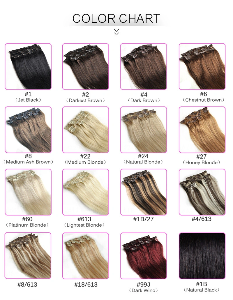 Brazilian Hair Extension Clip in Human Hair Extension 18inch Virgin Hair Extension (AV-CH110-613)