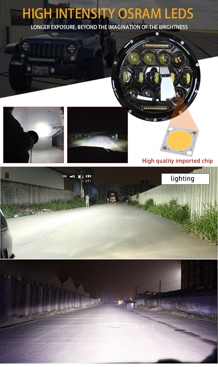 Wholesale Auto Halo Motorcycle Front Light Round 7inch Car LED Headlights