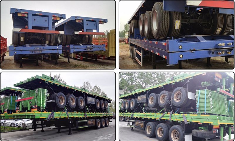 3 Axle Flatbed Semi Trailer Spring Suspension Container Trailer