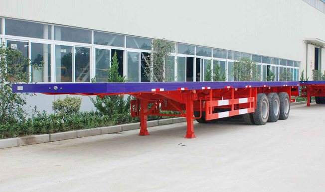 3 Axle 12 Locks Spring Suspension Flatbed Semi Trailer