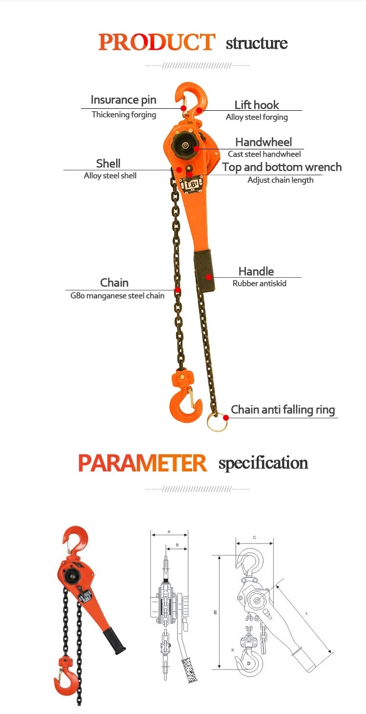 Alloy Steel Lever Hoist 0.75t 1.5t for Garages