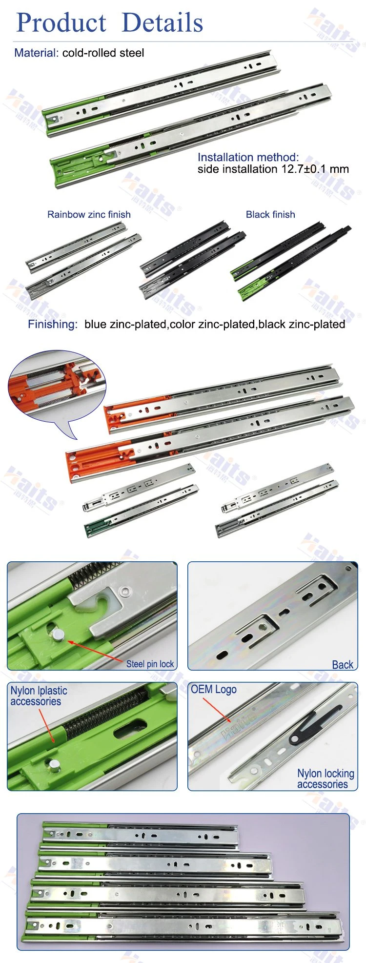 45mm High Quality Soft Closing Drawer Slide with 2 Springs