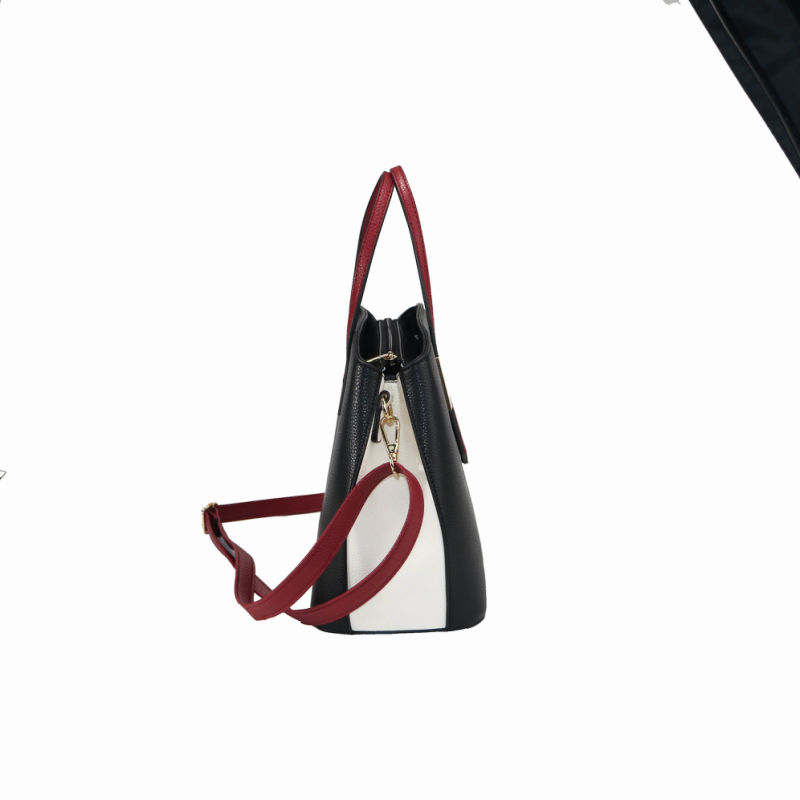 PU Leather Black Contrast White Woman Tote Wholesale Lady Handbag