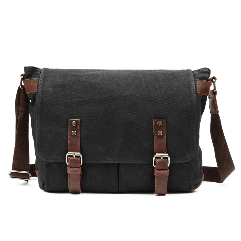 Newest Designer Vintage Crazy Leather Bag Waterproof Waxed Canvas Laptop Sling Messenger Bag (RS-28)