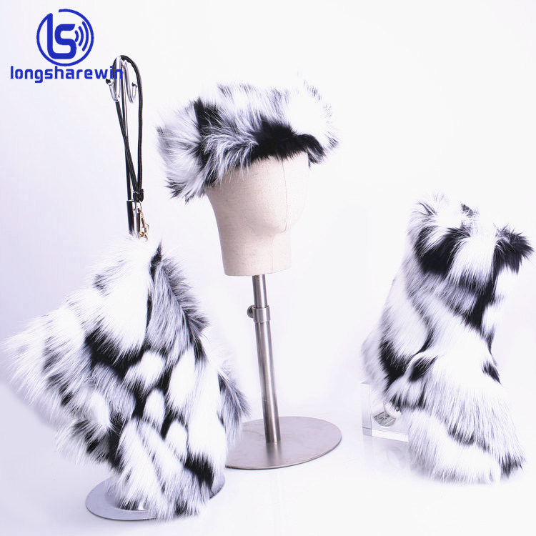 Winter Women Shoes Fur Headband Ladies Faux Fur Boots with Fur Purse and and Headband