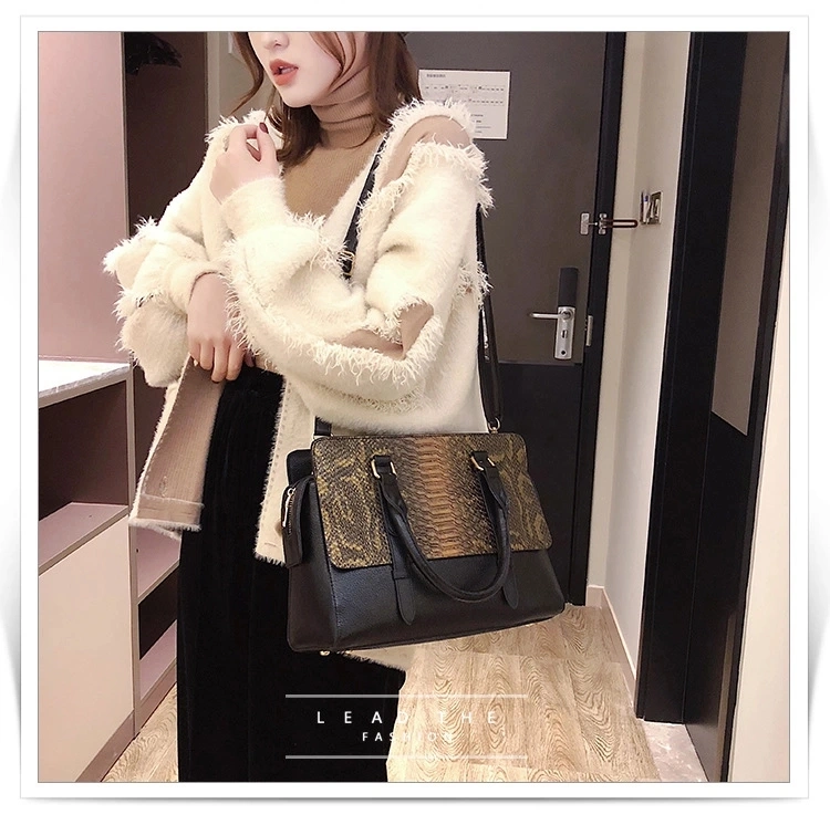 2019 Ladies Handbag Snake Pattern Contrast Color European Models PU Leather Bag Ladies Hand Bags Handbags