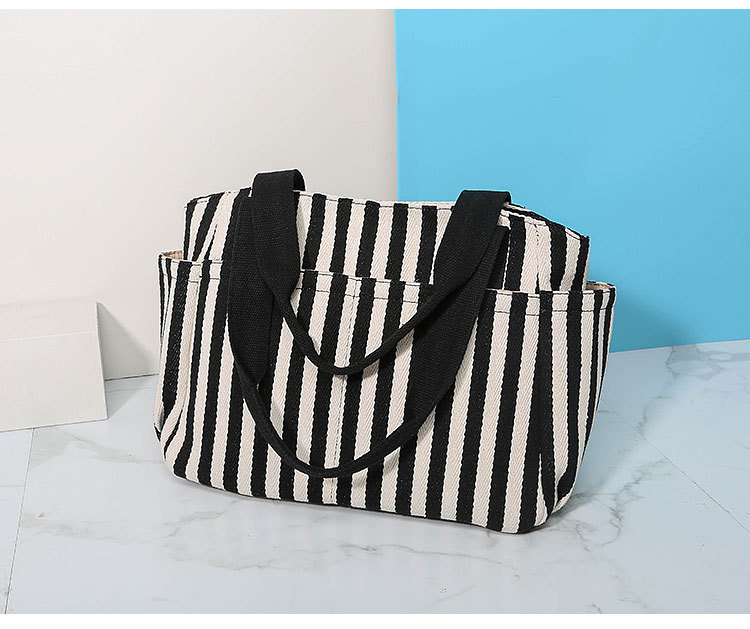 Lady Fashion Cotton Stripe Canvas Tote handbag Satchel Handbag