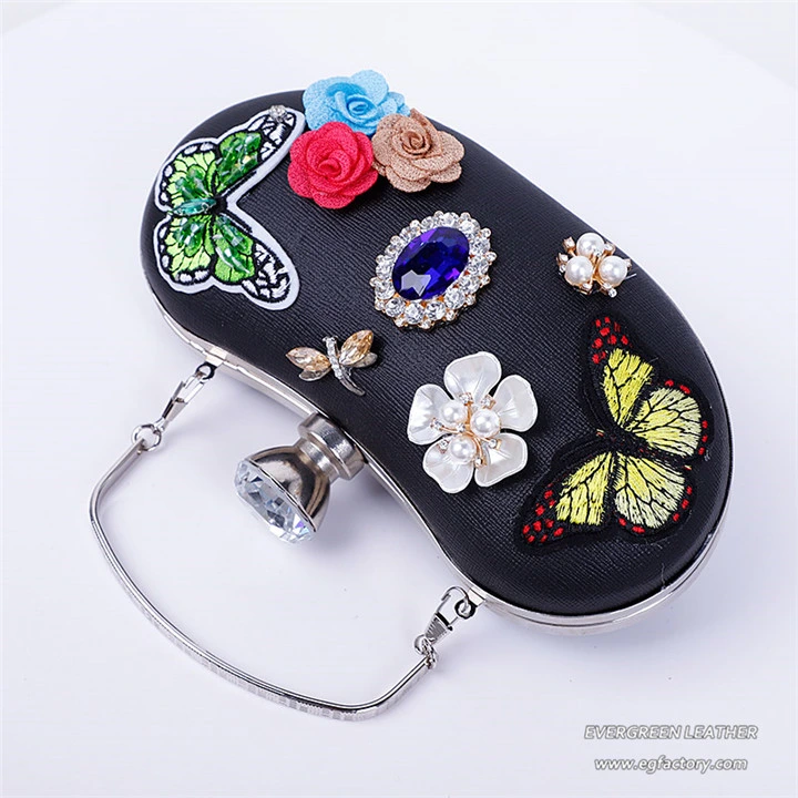 Fashion Flower Elegant Clutch Bags Women Handbags Wedding Purse with Butterfly Eb1036