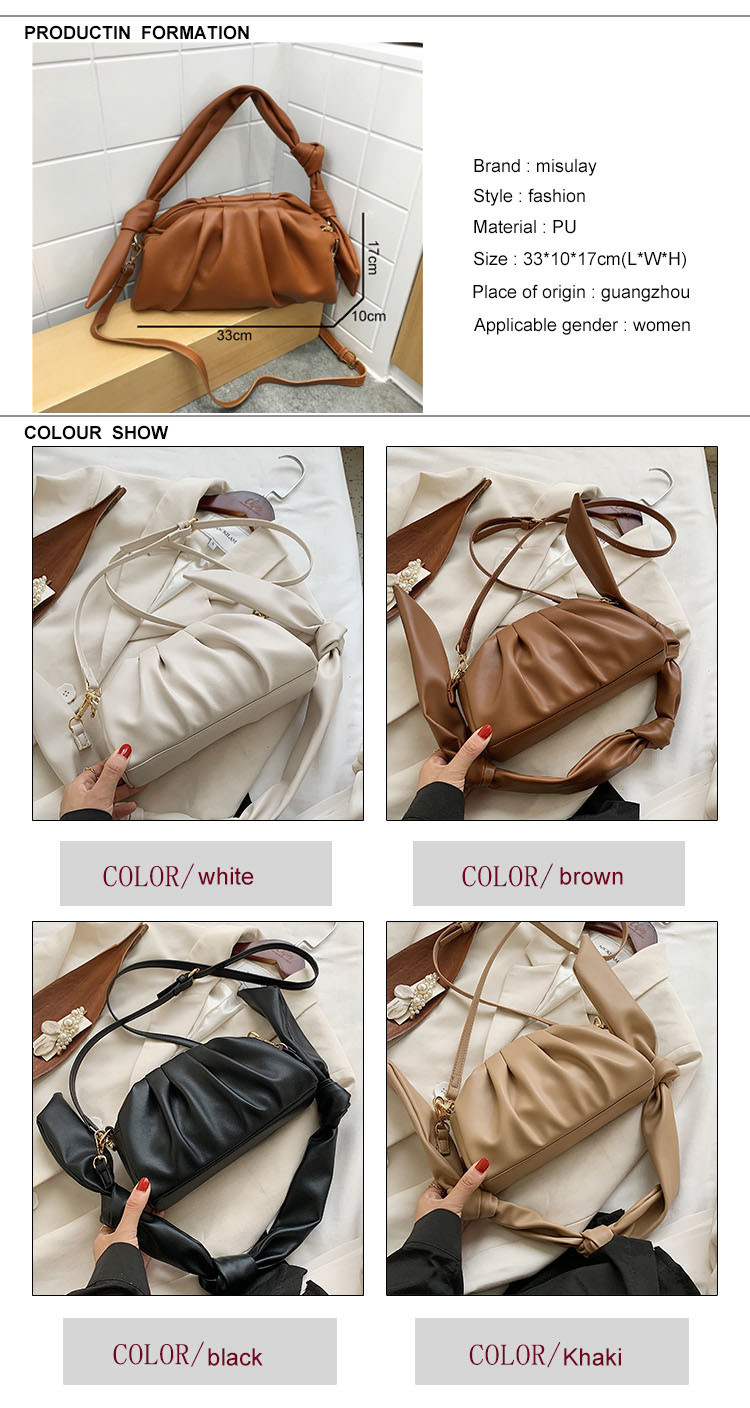 Fashion All-Match Fold Cloud Crossbody Bags Soft Leather Small Square Shoulder Handbags for Women