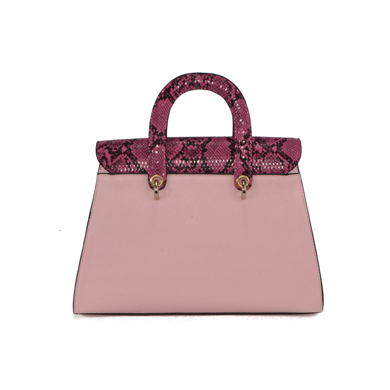 Women Bag with Pink PU Contrast Snake Lady Tote Handbag