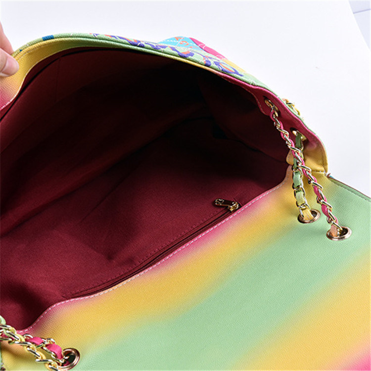 Sh1628 Fashion Large Colorful PU Leather Suede Quilted Lingge Women Shoulder Bags Graffiti Handbag Purses