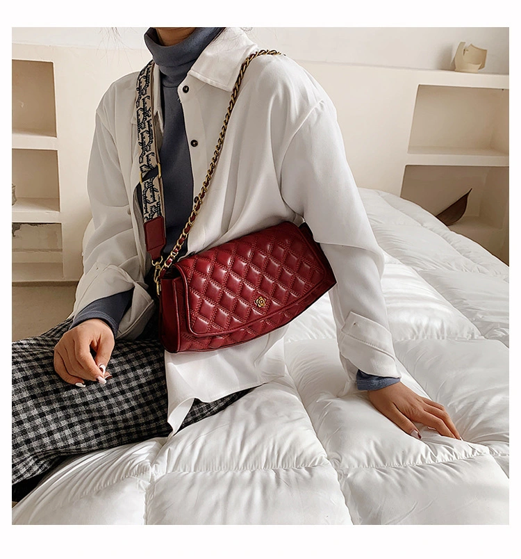 Vintage Quilted Female Bags Sling Bag with Chain Small Handbags for Women