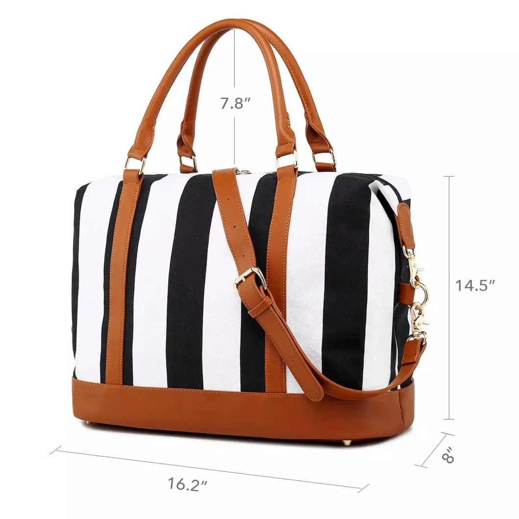 Black Stripe Ladies Weekend Travel Bag Overnight Duffel Tote Luggage Bag