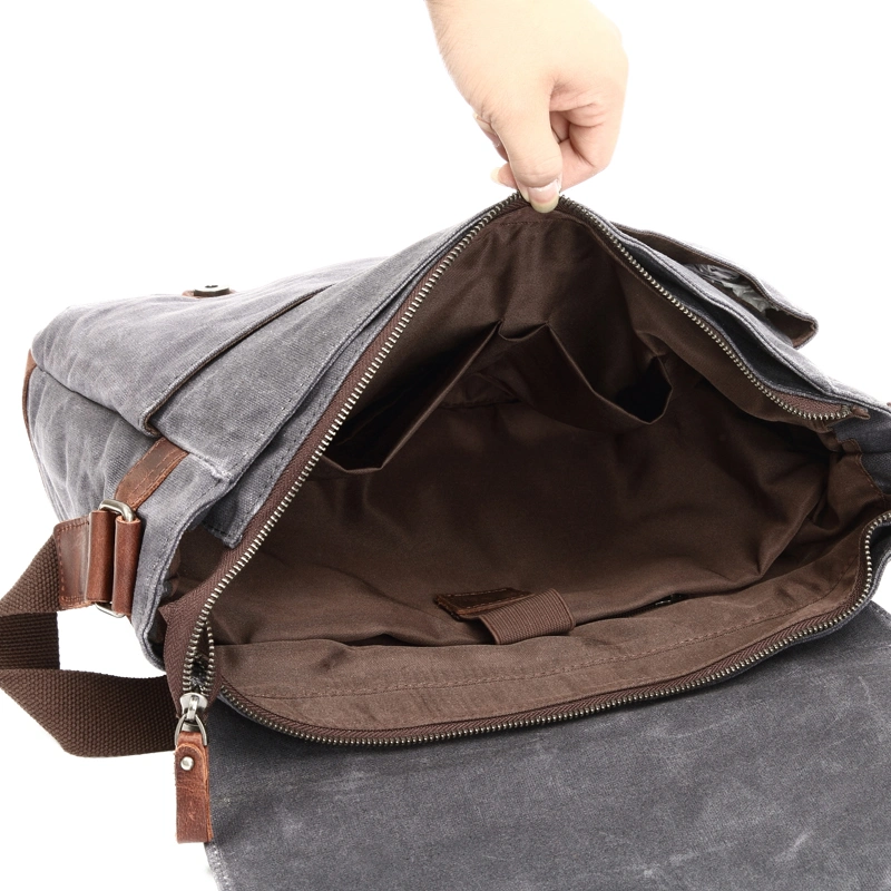 Newest Designer Vintage Crazy Leather Bag Waterproof Waxed Canvas Laptop Sling Messenger Bag (RS-28)