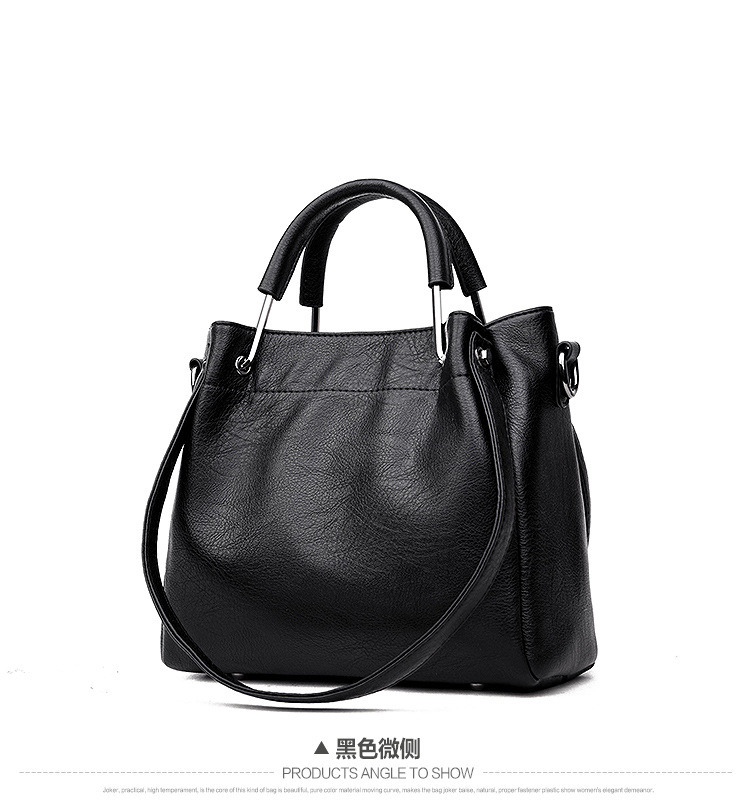 2021 New Korean Fashion Women's Bag Soft Leather Retro Bucket Bag Handbag