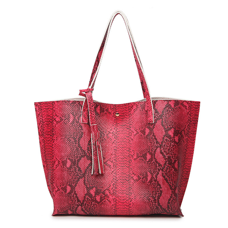 Women Fashion Large Capacity Handbags Fake Snake Leather Tote Bag