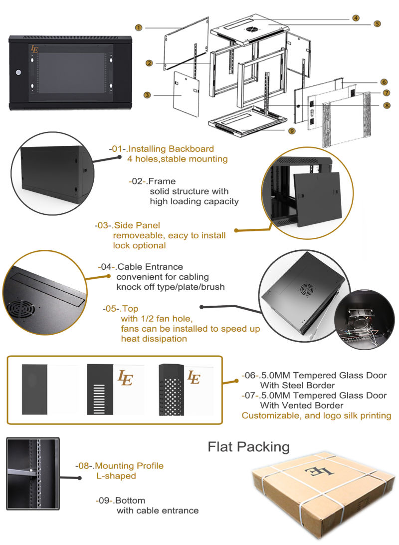 Le 6u 9u Black Small Size Wall Mounted Rack