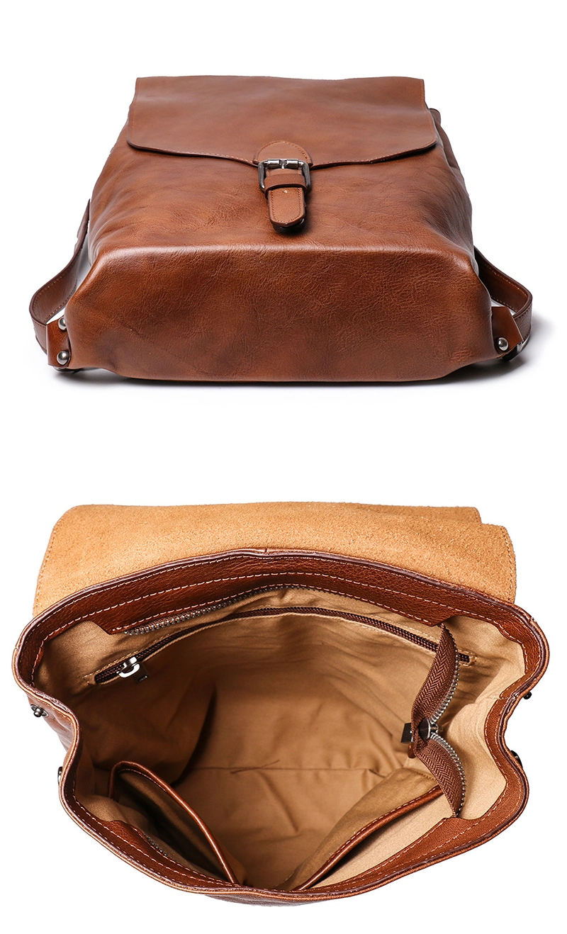 New Arrival Vintage Brown Leather School Bag Genuine Leather Backpack for Men