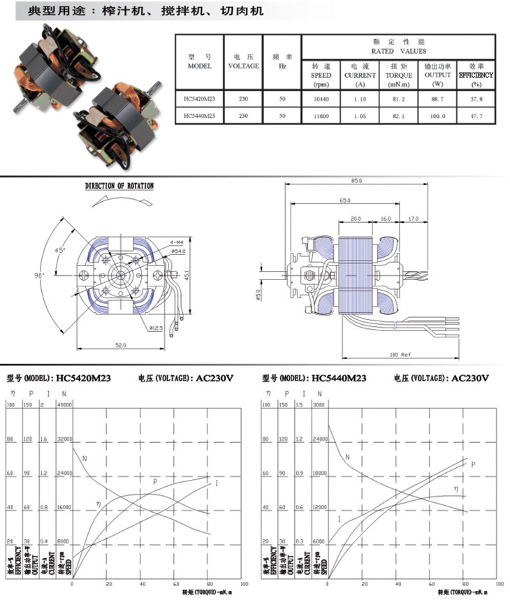 High Speed Electrical Switching AC Universal Motor for Electric Knife