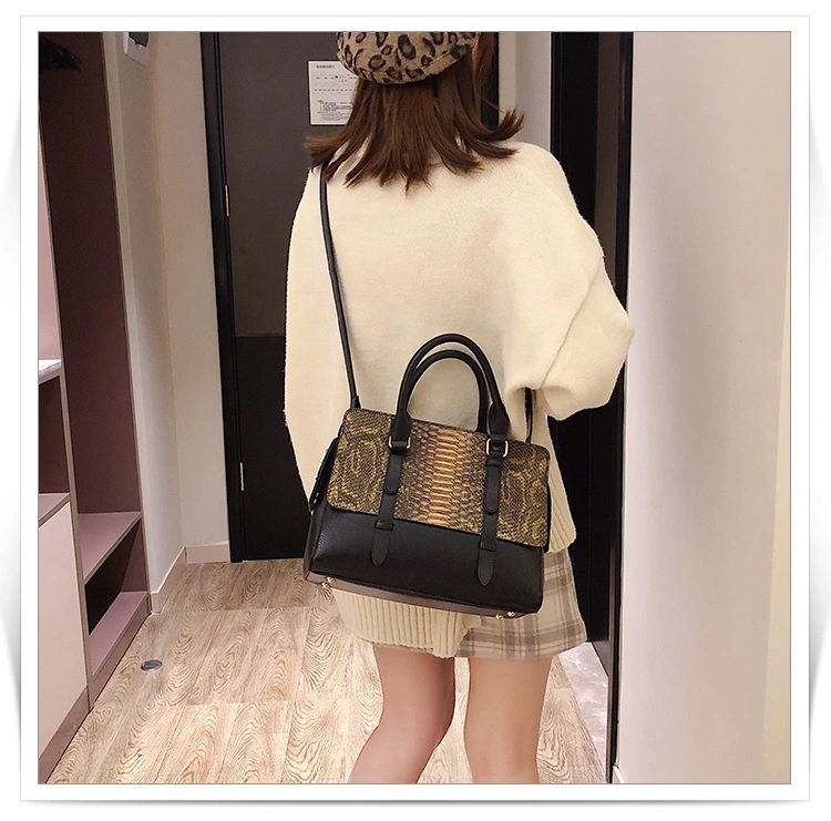 2019 Ladies Handbag Snake Pattern Contrast Color European Models PU Leather Bag Ladies Hand Bags Handbags