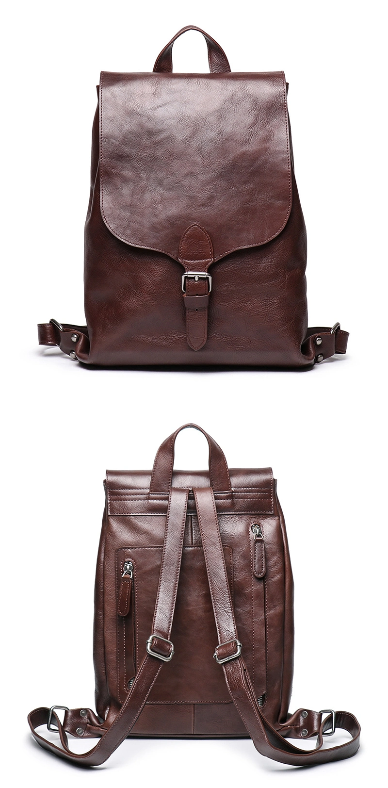 New Arrival Vintage Brown Leather School Bag Genuine Leather Backpack for Men