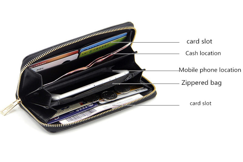 Double Zipper Pocket Wallet Large Grain PU Wallet