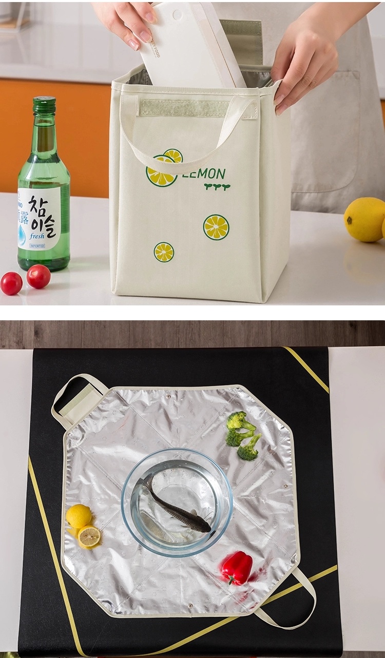 Foldable Tote Insulated Cooler Lunch Box with Front and Rear Pockets for School