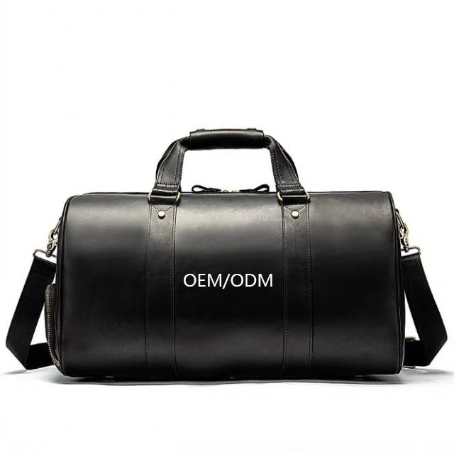 Custom Logo Genuine Full Grain Leather Tote Bag Mens Character Luggage Travel Bag Duffle Bag