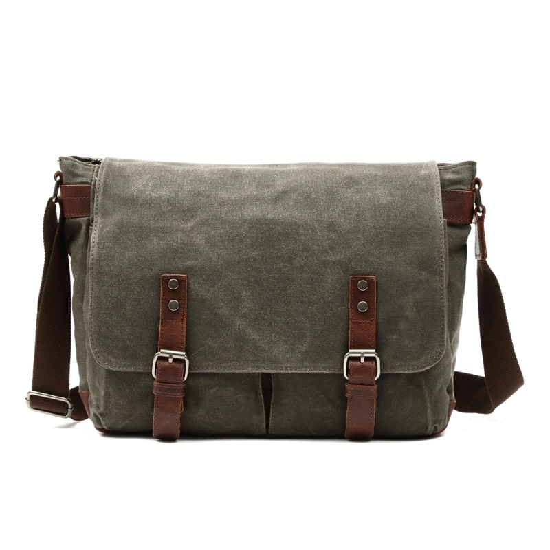 Newest Designer Vintage Crazy Leather Bag Waterproof Waxed Canvas Laptop Sling Messenger Bag (RS-28)