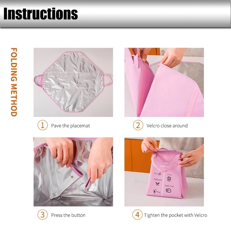 Foldable Tote Insulated Cooler Lunch Box with Front and Rear Pockets for School