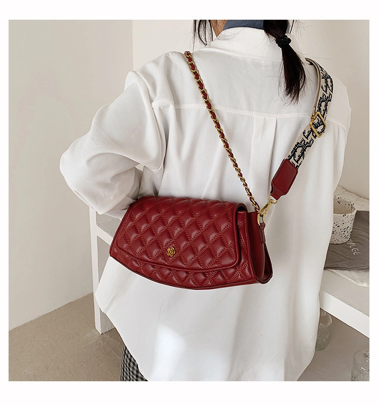 Vintage Quilted Female Bags Sling Bag with Chain Small Handbags for Women