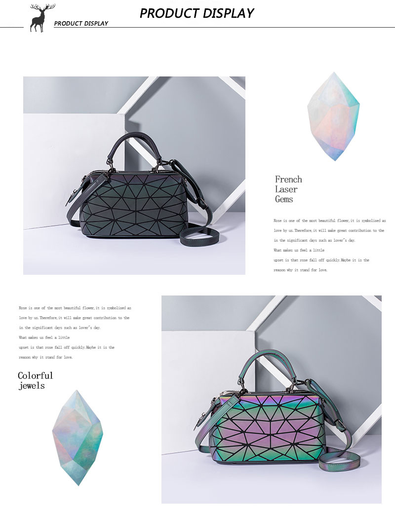 Laser Geometric Tote Bags Zipper Luminous Ladies Handbags