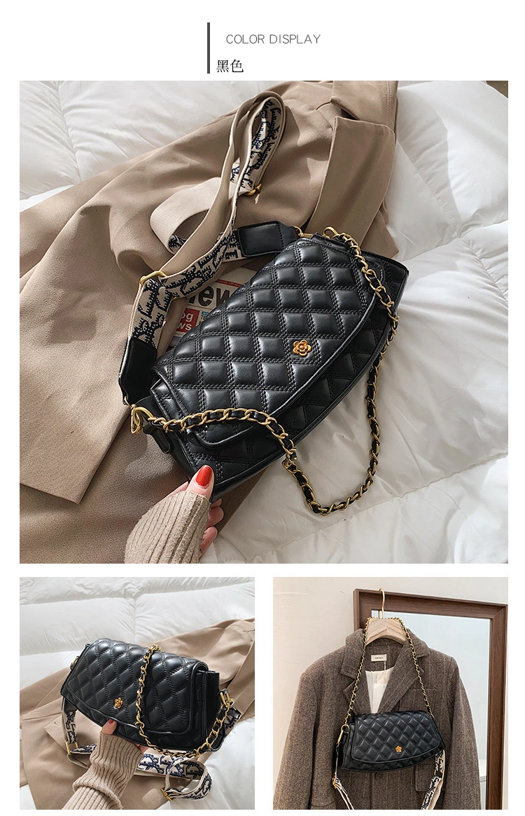 Vintage Quilted Female Bags Sling Bag with Chain Small Handbags for Women