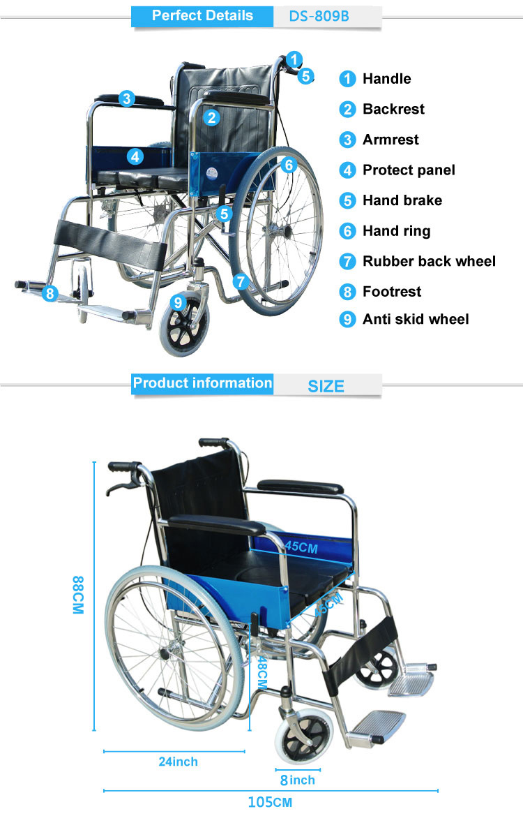 Disabled Elderly Portable Chair, Aluminum Basin Bedpan Wheelchair